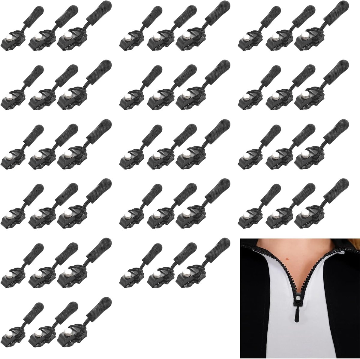 SnelShoppen - 15 Sets Zip Repair Kit - 45 Delen met Vervangende Ritsen in 3 Maten - Zwart - Ideaal voor Kleding, Tassen en Schoenen