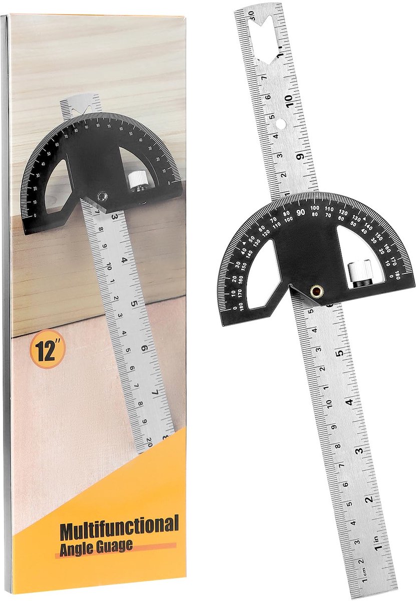 SnelShoppen - QWORK Protractor Hoekmeter, Verstelbare Hoek Gauge Tool met Center Locator & Scribe Functie, 0-180 Graden Meetgereedschap voor Huisverbe
