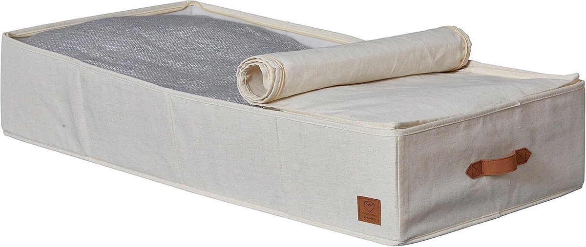 SnelShoppen - Onderbed Opbergdoos - Beige - 90 x 45 x 18 cm - Katoenmix - Verstevigd met Karton - Praktische Opbergruimte voor Bedtextiel, Kleding, Sp