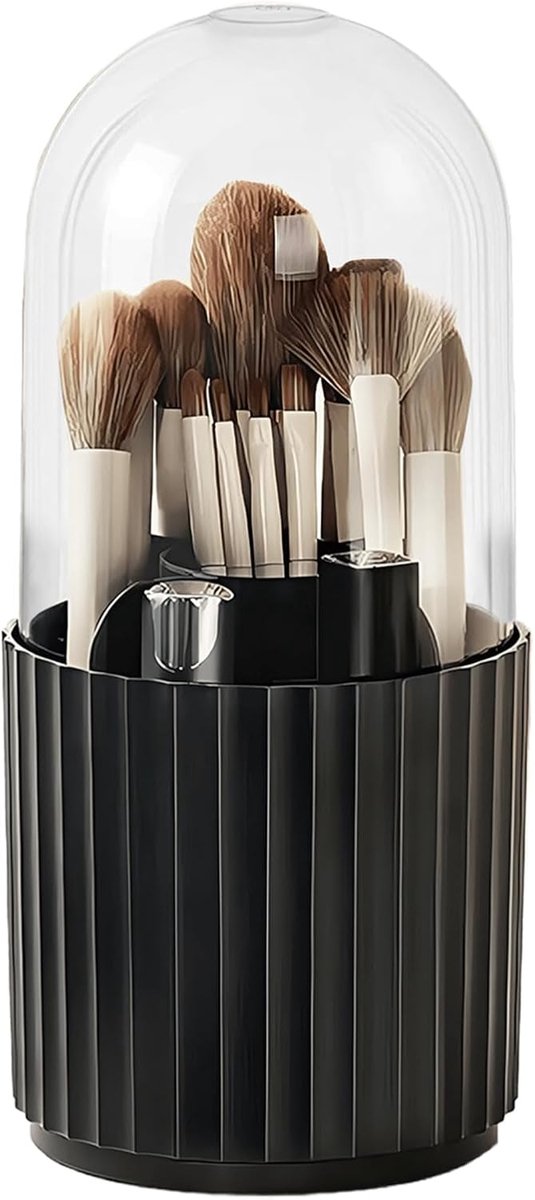 SnelShoppen - Makeup Organizer - 360° Rotatable Make-up Borstelhouder - Transparant, Stofdicht, 11 x 23 cm - Zwart - Ideaal voor Make-up, Cosmetica, e