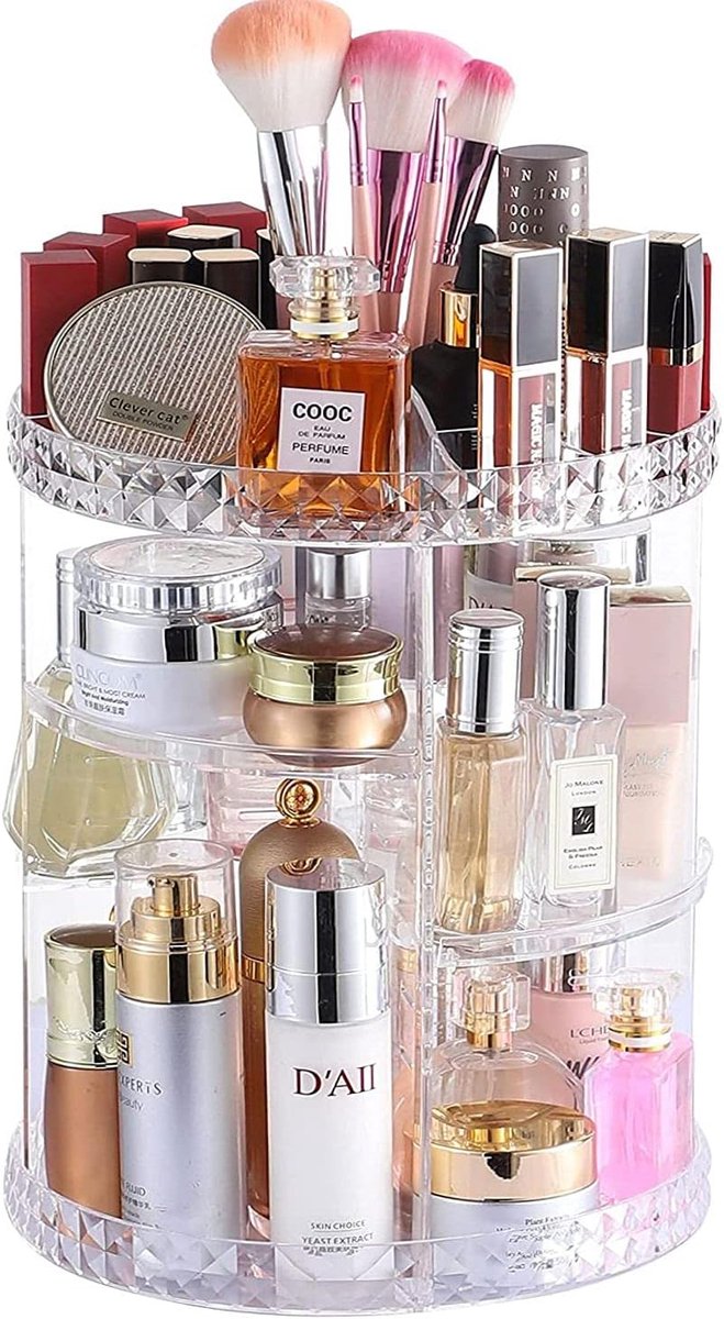 SnelShoppen - 360 Graden Draaiende Make-up Organizer - Verstelbare 4 Niveaus Cosmetica Opbergtassen - Duidelijk Acryl Make-up Houder voor Vanity en Ma