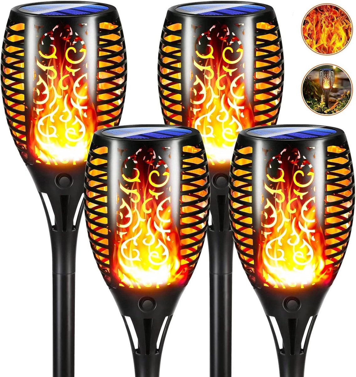 SnelShoppen - Solar Flame Light 4-Pack Buitenverlichting met Realistische Vlammen, IP65 Waterdichte Tuinverlichting voor Tuin, Achtertuin, Camping en