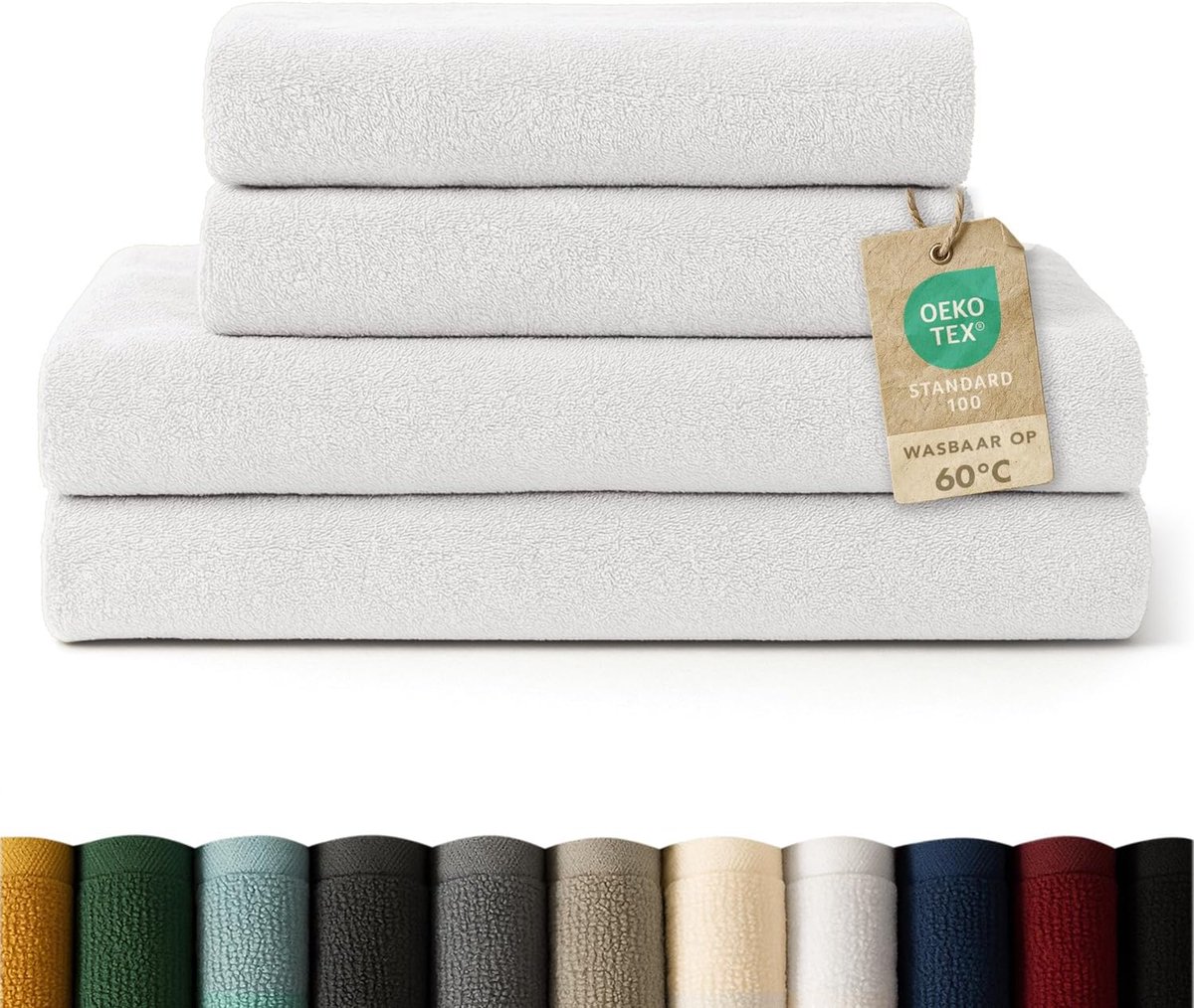 SnelShoppen - Handdoeken set 4-delig - 2 badhanddoeken 70 x 140 cm en 2 handdoeken 50 x 100 cm - Zacht en absorberend - 100% katoen - Oeko-Tex® - Wit