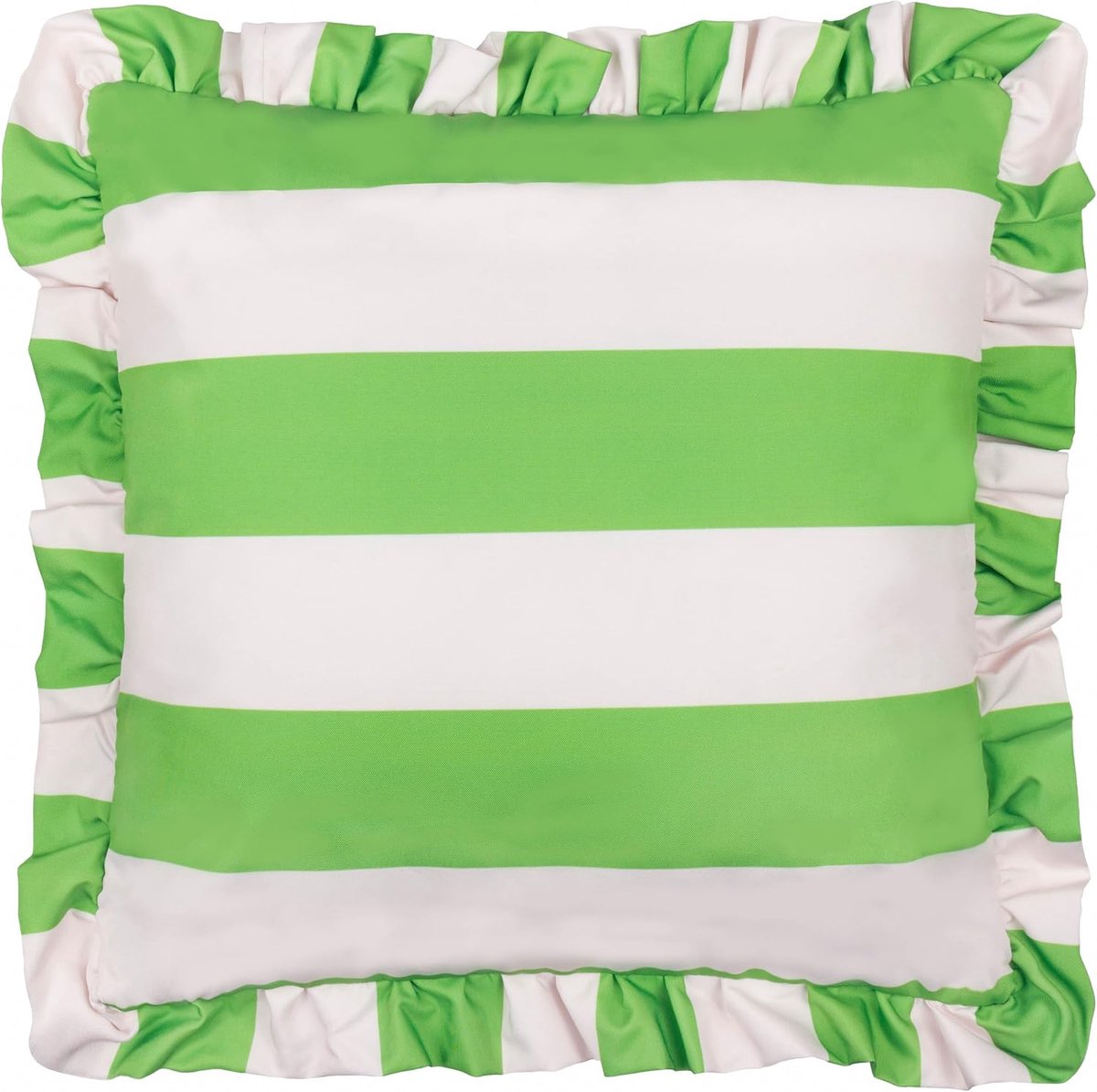 SnelShoppen - Buiten Kussenhoes 50x50cm - Groene Gestreepte Ruffle - Waterdicht, Modern, Speels, Tuin, Terras, Feest, Camping, Decoratie