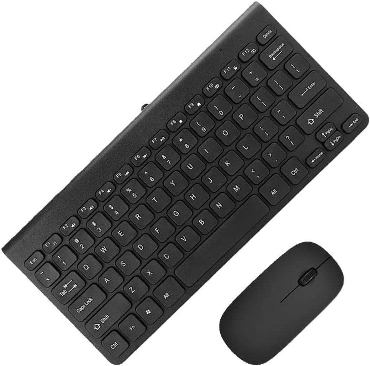 SnelShoppen - Compacte Bedrade Toetsenbord Muis Set - Mini USB QWERTY Toetsenbord met Ronde Toetsen en Optische Muis voor Computer/Laptop/PC - Zwart