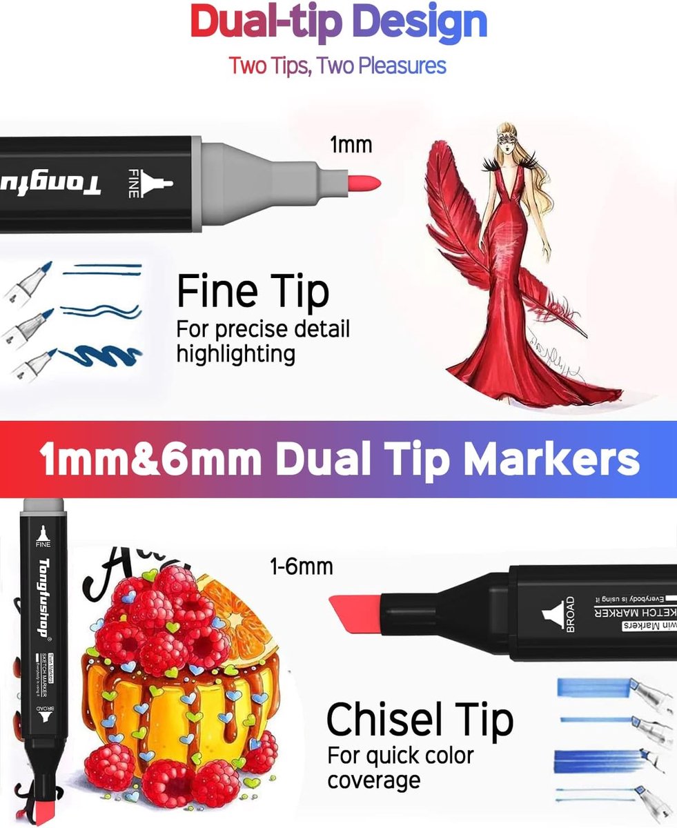 SnelShoppen - Set van 80 + 2 Kleuren Twin Tip Markers, Hooglighters voor Studenten, Manga Ontwerp en Tekenen, Schetsen, Schilderen, Kunst Markers met