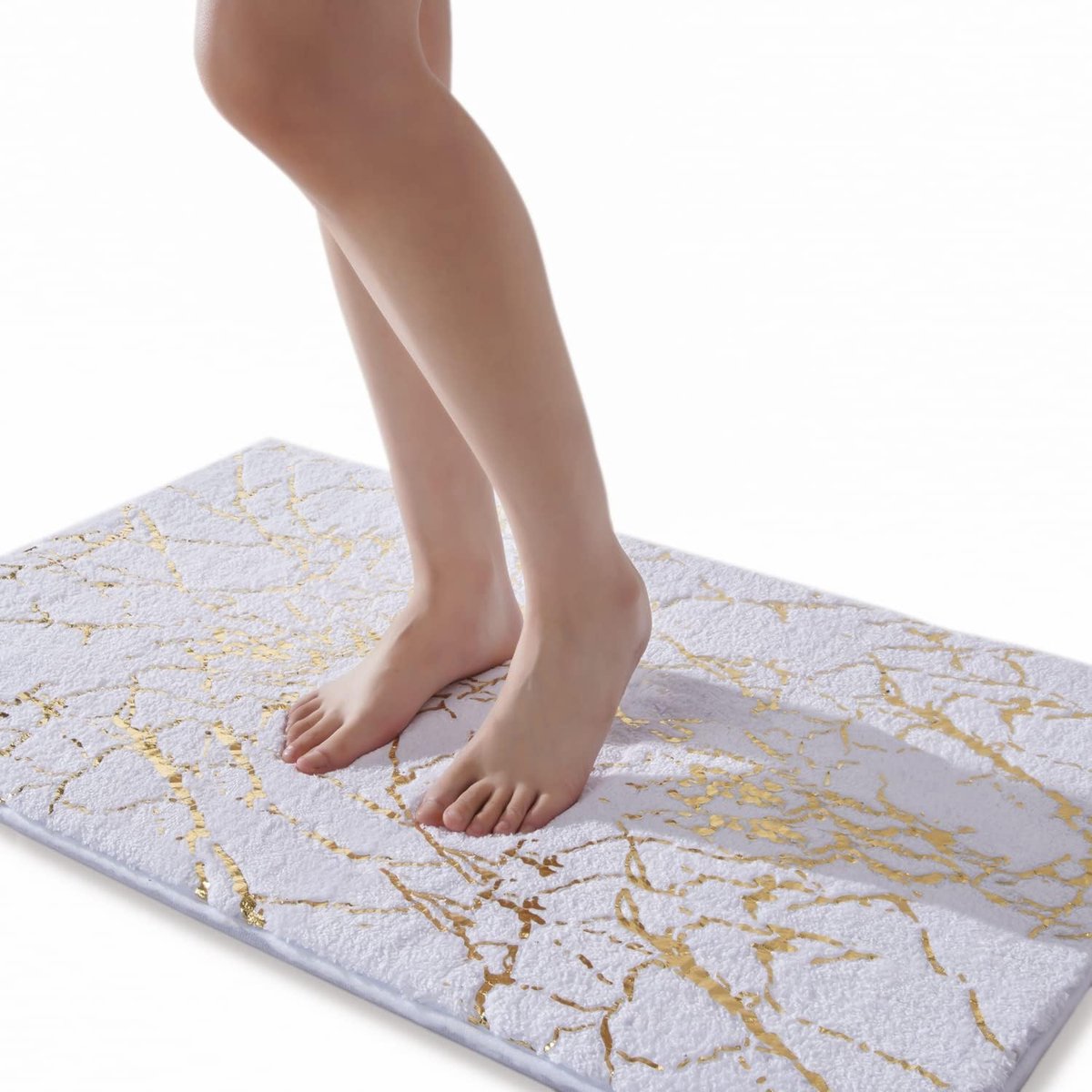SnelShoppen - Luxe Antislip Badmat 60 x 120 cm - Wasbare Microfiber Badkamer Tapijt met Gouden Strepen - Zacht en Absorberend - Perfect voor Marmeren