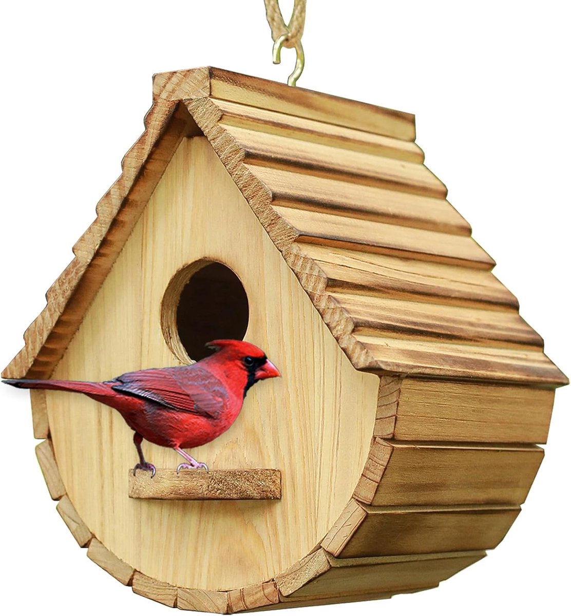 SnelShoppen - Buiten Vogelhuis - Natuurlijke Houten Vogelhuisjes - Teardrop Design voor Tuin - Geschikt voor Blauwborst, Vinken, Kardinalen - 4 cm Ing