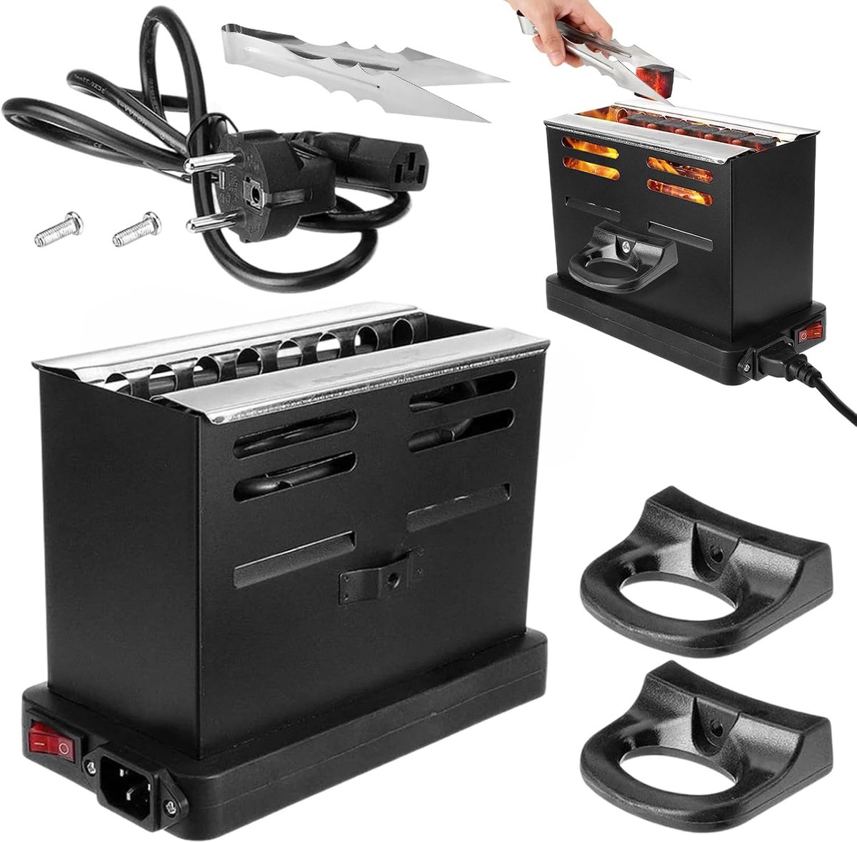 SnelShoppen - Elektrische Kolenaansteker 800W, Houtskoolbarbecue Aansteker met Driezijdig Verwarmingssysteem, Mini Grill voor Tuin, Camping & Broodroo