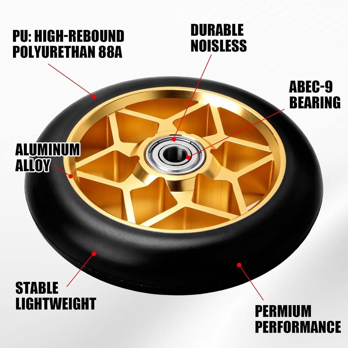 SnelShoppen - 2 Stuks 110 mm Stuntstep-Wielen met ABEC-9 Kogellagers, 88A Aluminium Scooterbanden, Stille Reservewielen voor Scooter, Geschikt voor Ki