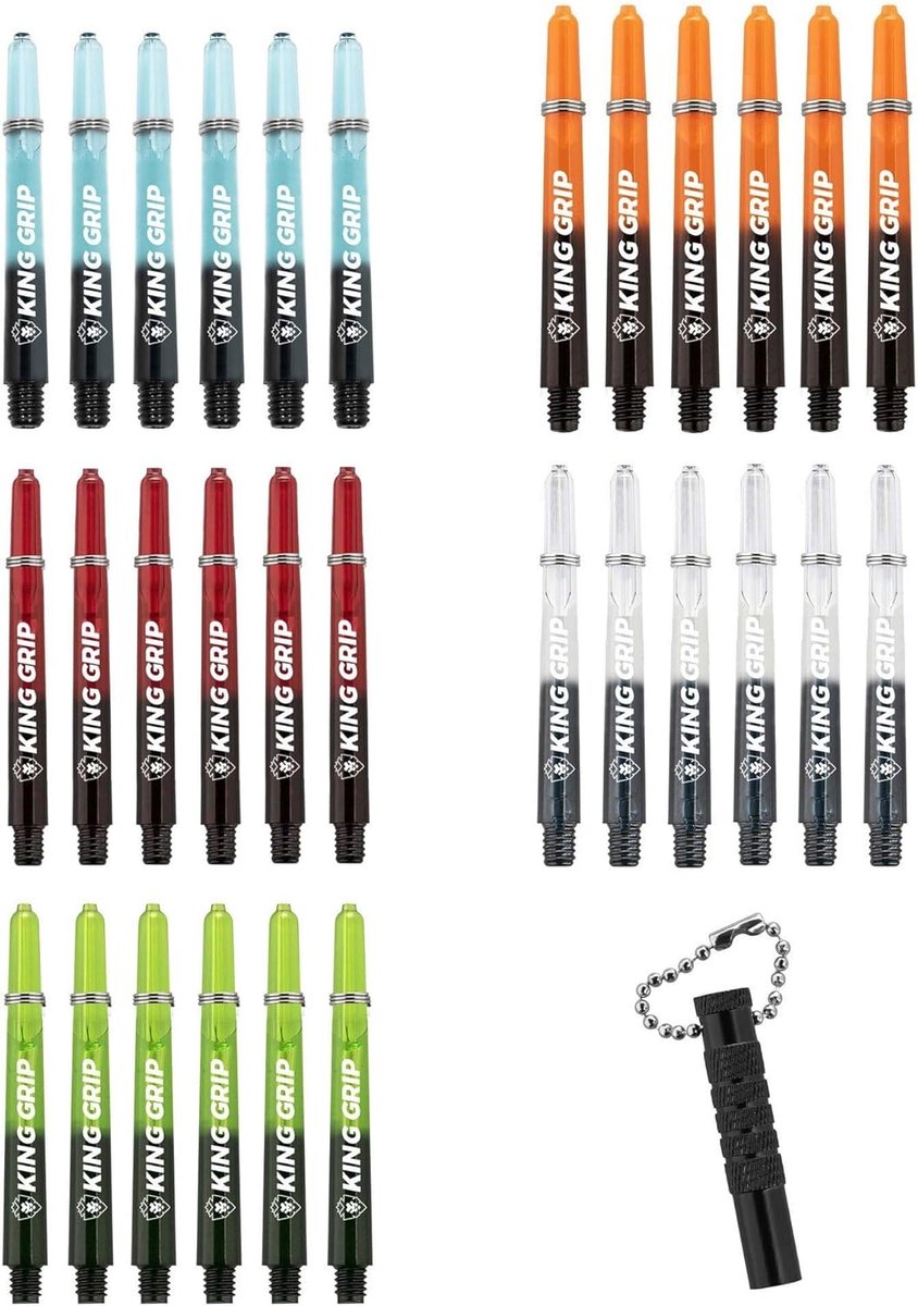SnelShoppen - Darts Chäfte Collection Medium - 30 Nylon Shafts in Kleurenset: Oranje/Zwart, Groen/Zwart, Blauw/Zwart, Zwart/Transparant, Rood/Zwart -