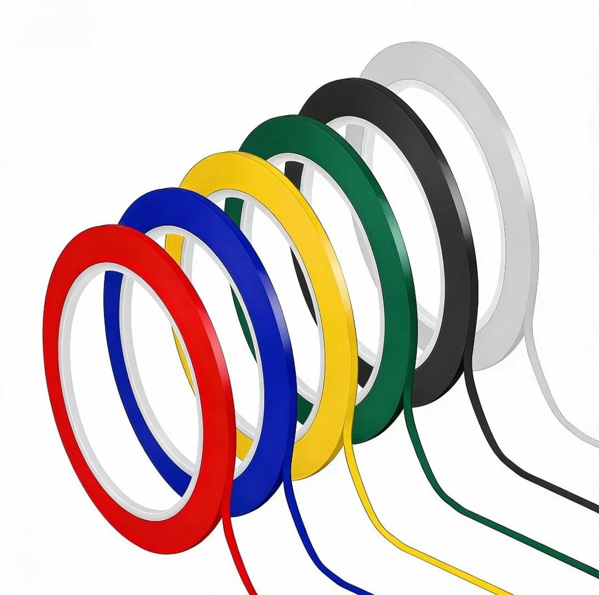 SnelShoppen - Pack van 6 Kleurrijke Adhesive Tapes voor Whiteboard, 5 mm x 66 m, Zelfklevende Marker Tape (Rood, Geel, Zwart, Wit, Blauw, Groen) voor