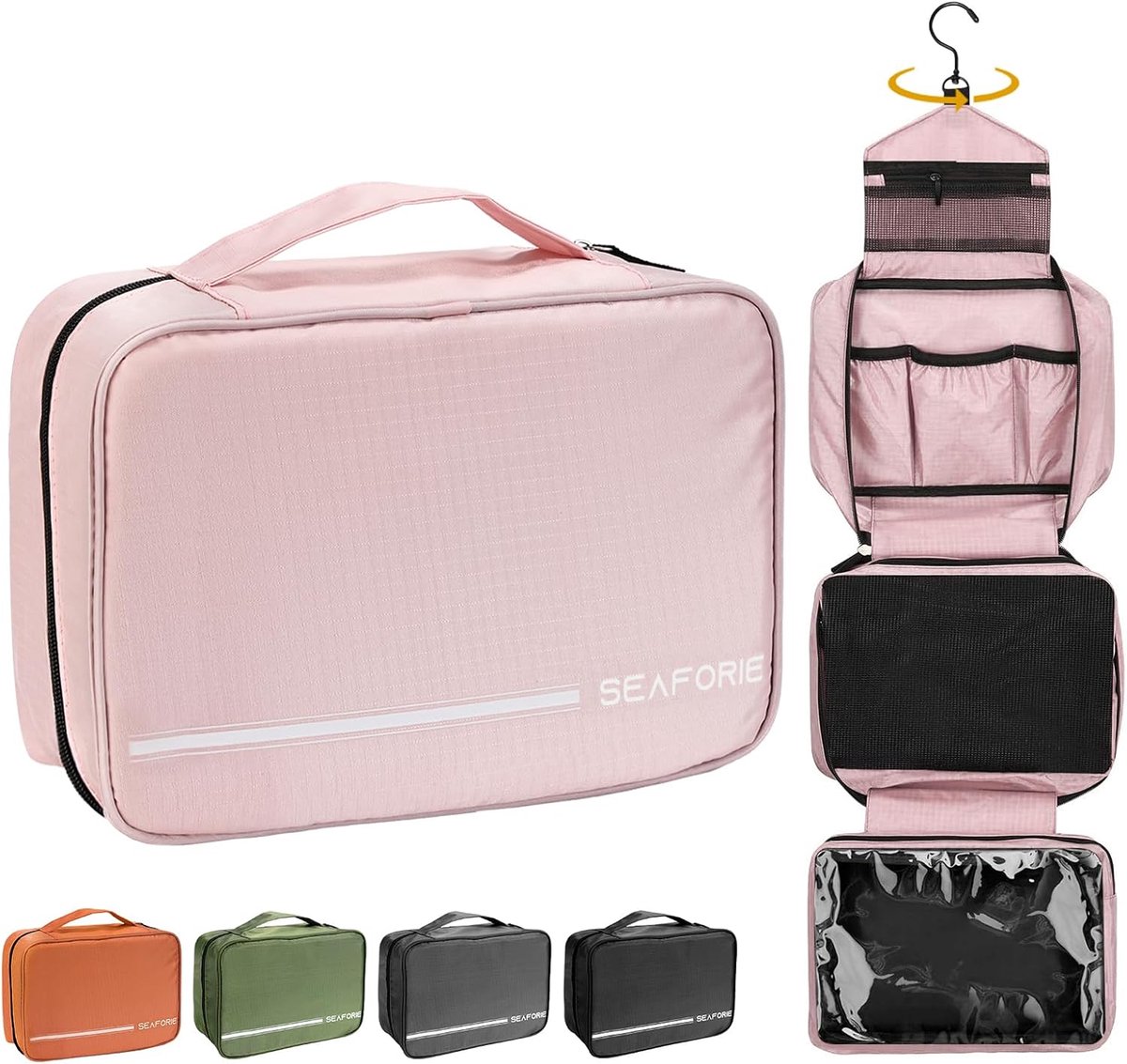 SnelShoppen - Grote Toilettas, Hangende Toilettas, 4-in-1 Waterdichte Toilettas voor Reizen/Camping, Roze, Modern Design, Ideaal voor Gezin en Organis