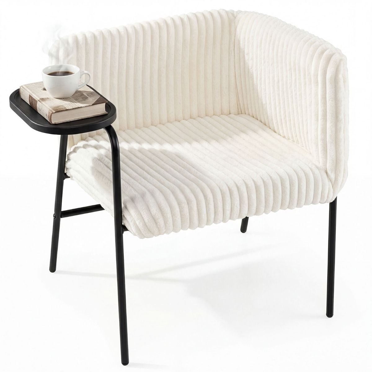SureDeal® - Fauteuil - Moderne Loungebank - Dienblad - Stevig Metalen - Schuimrubberen Bek