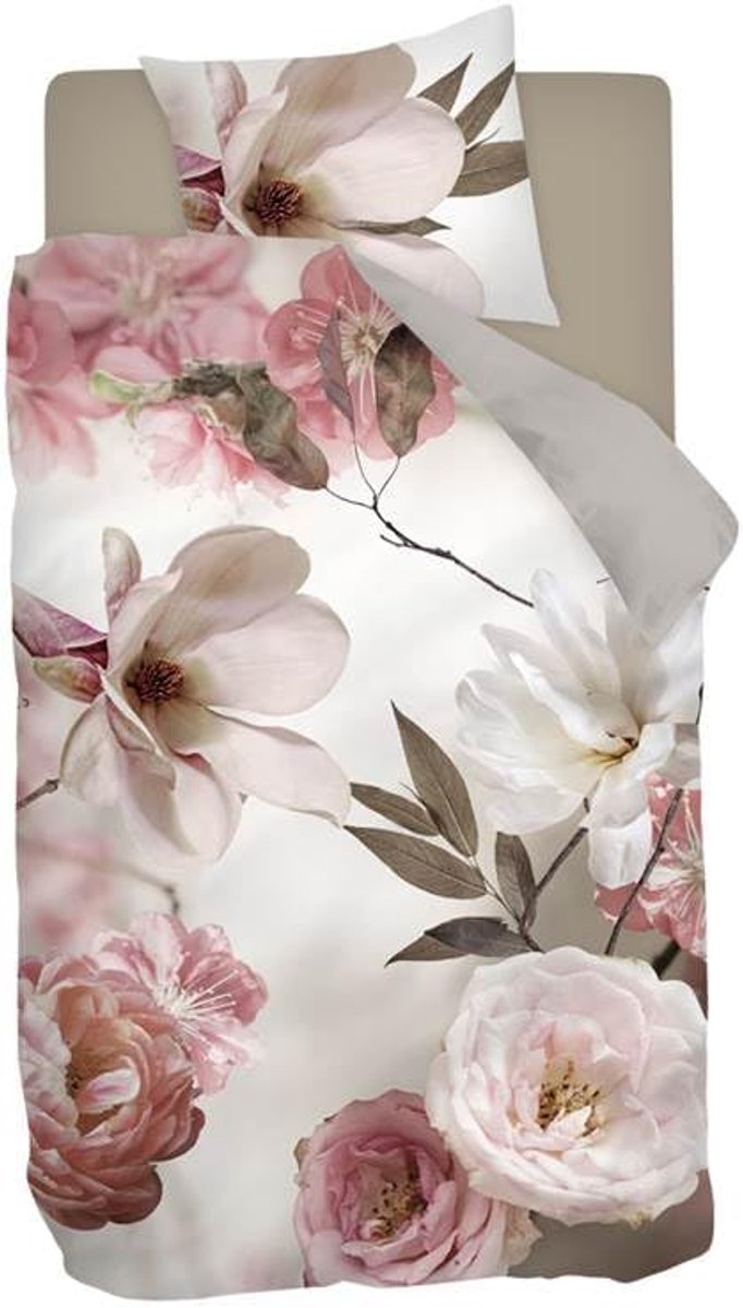 SnelShoppen - Dekbedovertrek - Enkel - 140x200/220 cm - Katoen-satijn - Roze met Bloemen - Inclusief 1 Kussenhoes 60x70 cm - Voor Kinderen en Volwasse