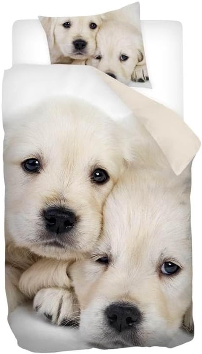 SnelShoppen - Snoozing Puppy Love Dekbedovertrek - Eenpersoons 140x200/220 cm + 1 Kussenhoes 60x70 cm - Schattige Honden - Multi kleur - 100% Katoen -