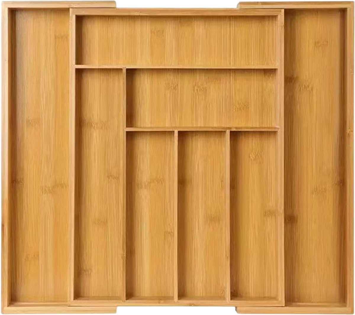 Somstyle Uitschuifbare Bamboe Bestekbak - 32 / 52 x 43.5 x 5 CM - Besteklade Organizer - Bestekhouder met 8 Vakken - Bruin