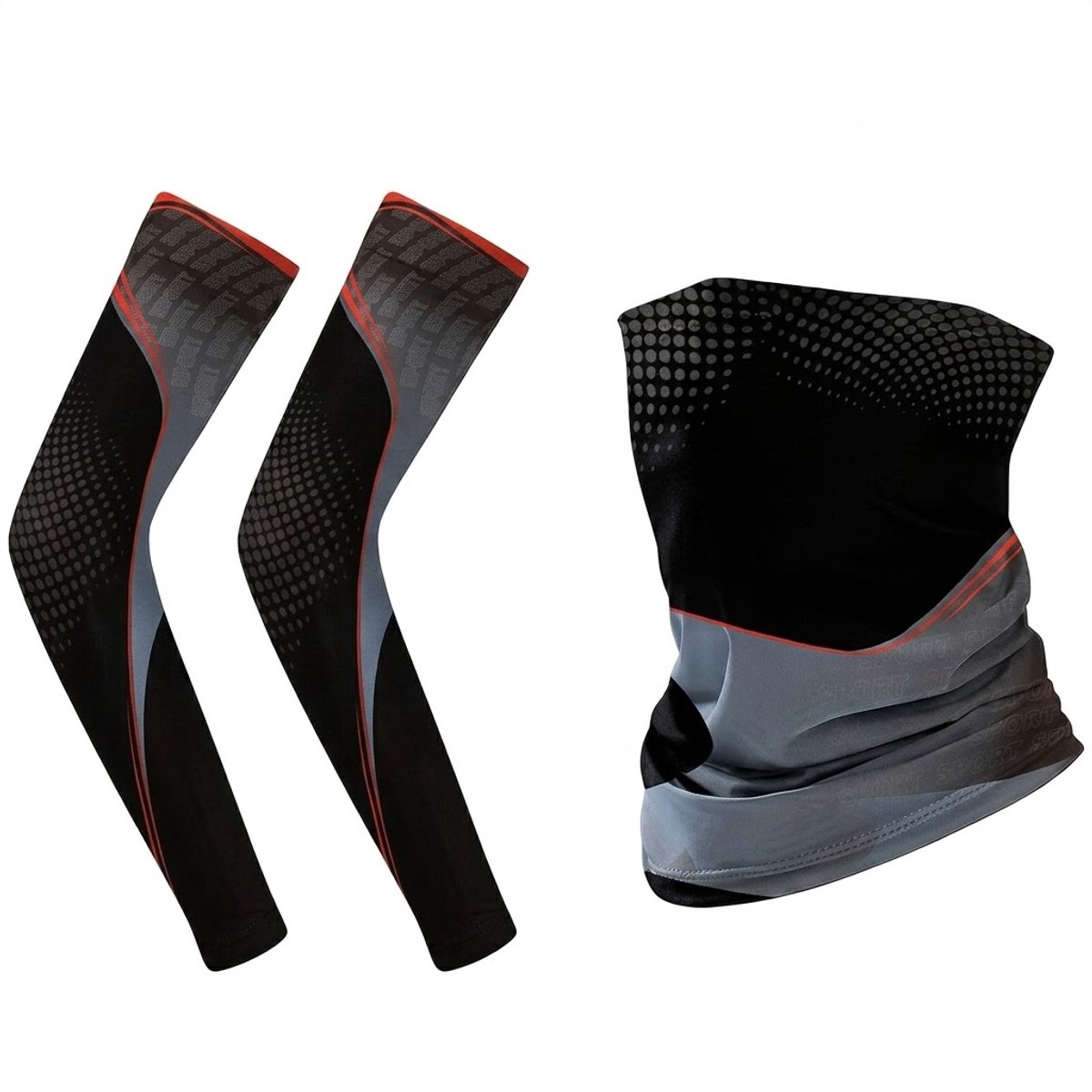 Zwart grijze armstukken armmouwen voor dames en heren met gezichtsmasker zonbescherming verkoelende armcovers sport mouwen voor fietsen vissen hardlopen wandelen en buitenactiviteiten 3 delige set