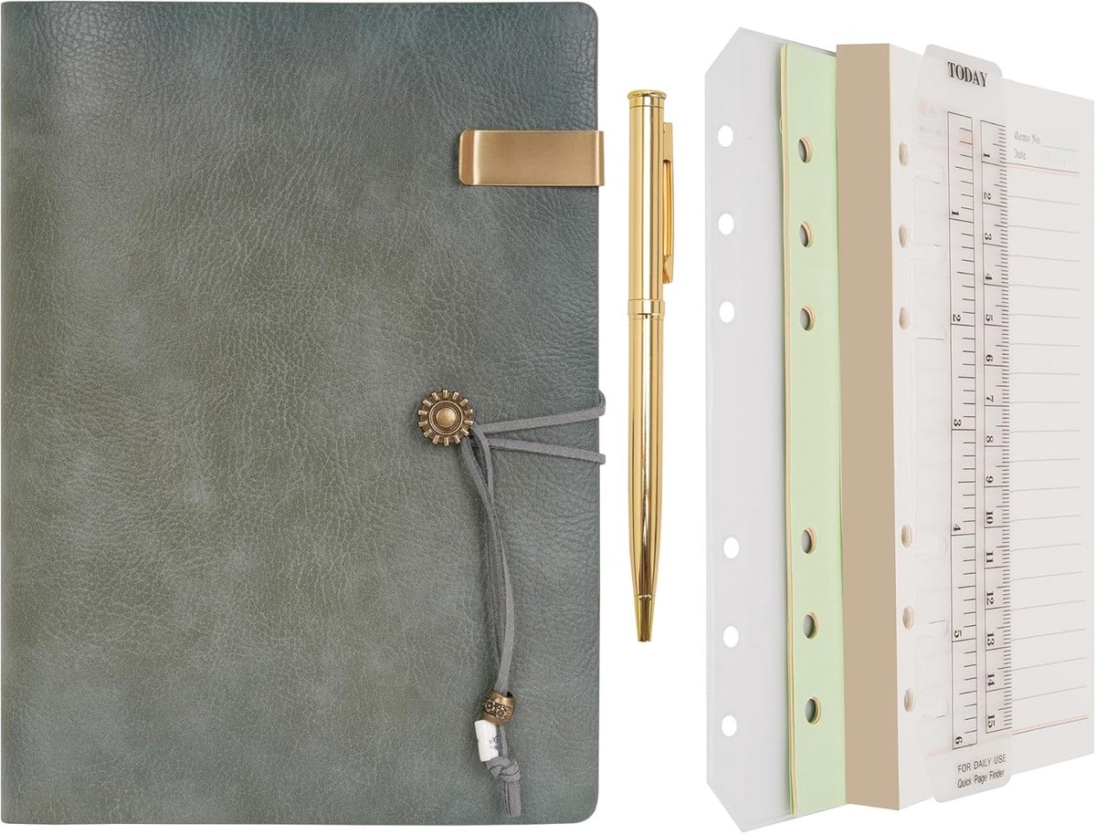 SnelShoppen - A5 Leer Notitieboek Ringband Herbruikbare Schrijfpapier Notepad Vintage Cover voor Kantoor Plannen Reizen Organiser - Groene Kleur