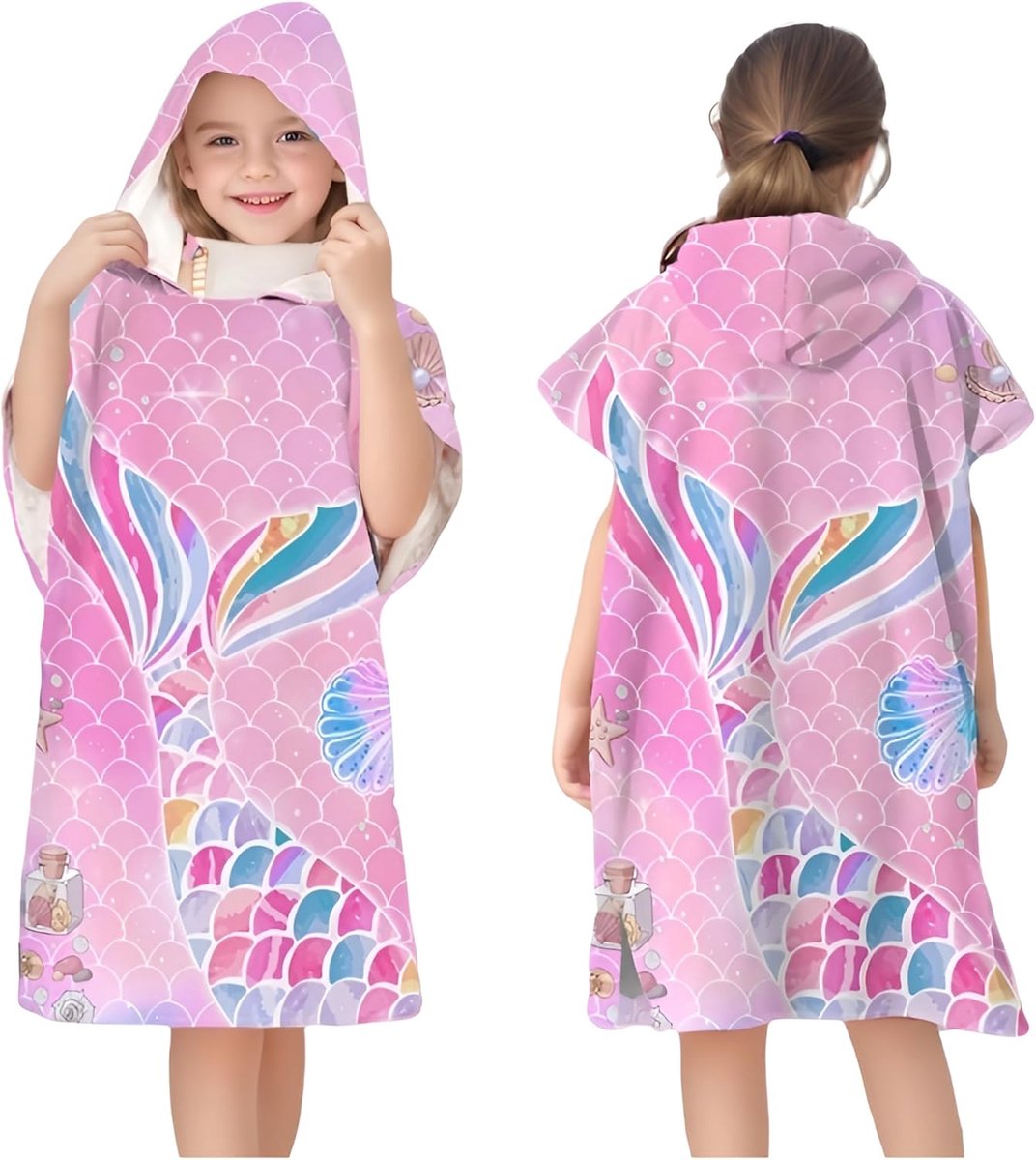 SnelShoppen - Kids Poncho Bad/Pool/Surf Strand - Microfiber Badjas met Kap - Sneldrogend en Absorberend - 75x60cm voor Jongens en Meisjes - Ideaal voo