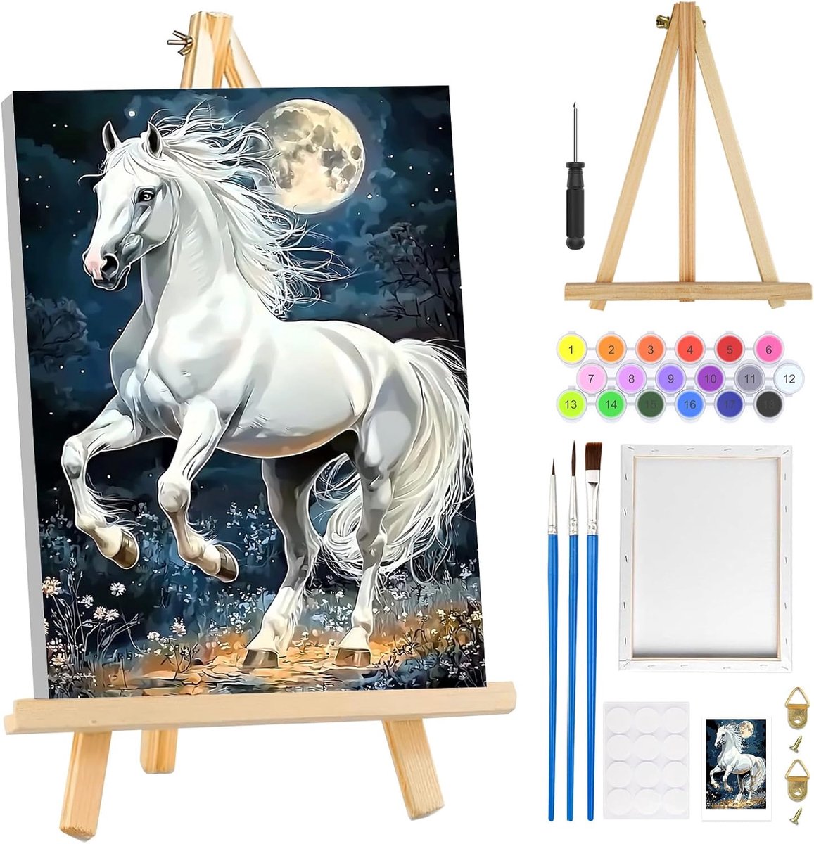 SnelShoppen - Schilderen op Nummer Set voor Volwassenen met Lijst en Easel - Maanlandschap DIY Olieverf Canvas Set - Creatief Cadeau voor Beginners