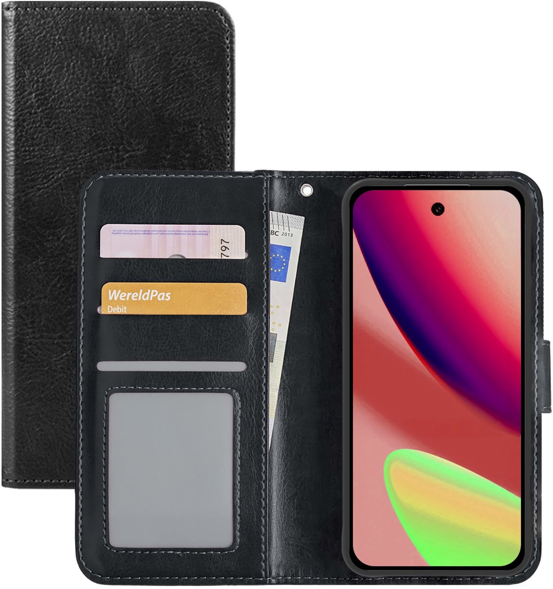 Hoesje - Met Pasjeshouder - Geschikt voor Google Pixel 11 - Luxe Bookcase Portemonee - Flip Case - Kunstleer Book Case - Flipcase - Book Cover - Walletcase - Portemonneehoes - Zwart