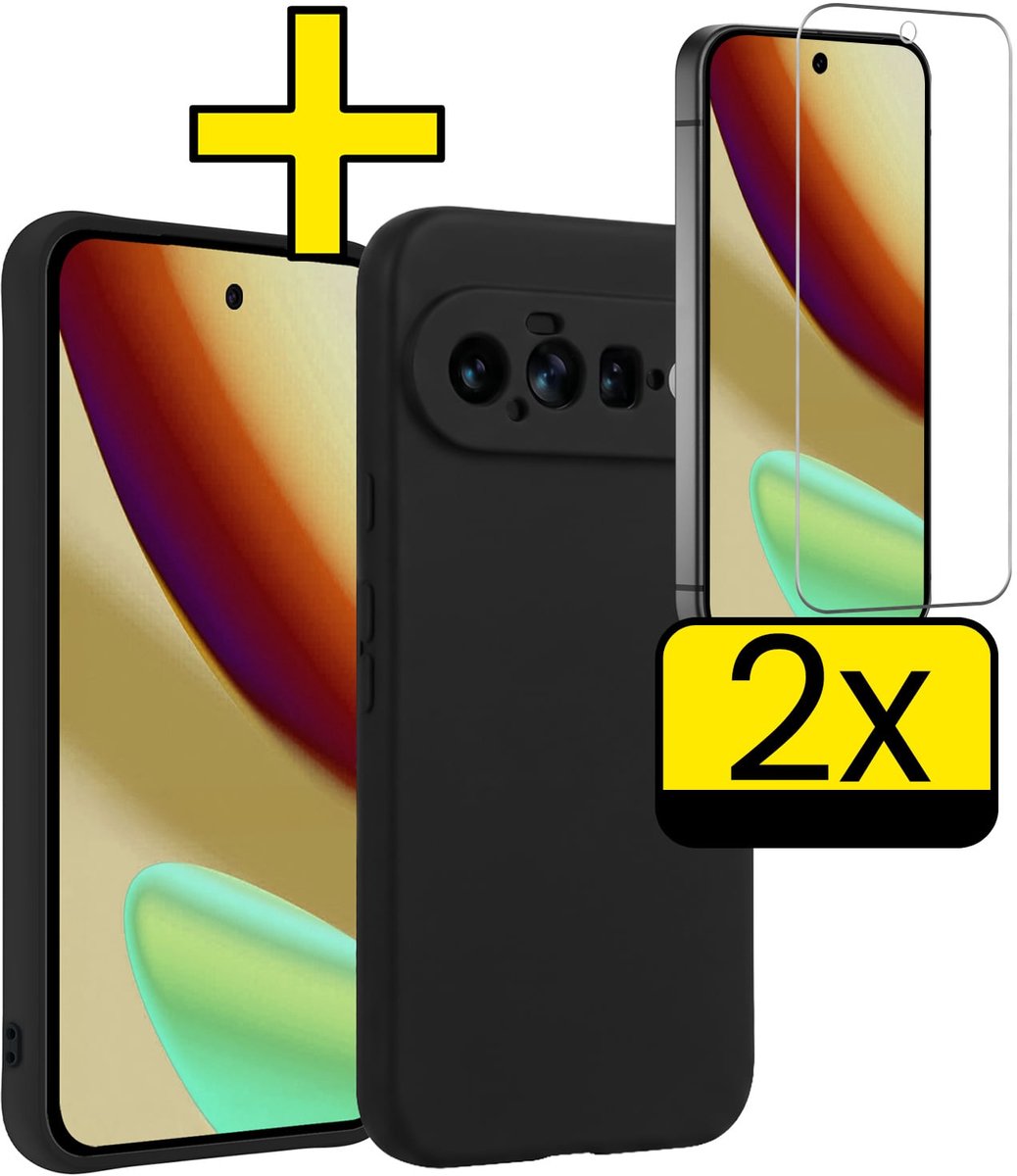 Hoesje - Met 2x Screenprotector - Geschikt voor Google Pixel 11 - Sterk & Shockproof - Back Cover - Siliconen Case - Telefoon Hoes - Telefoonhoesjes - Zwart