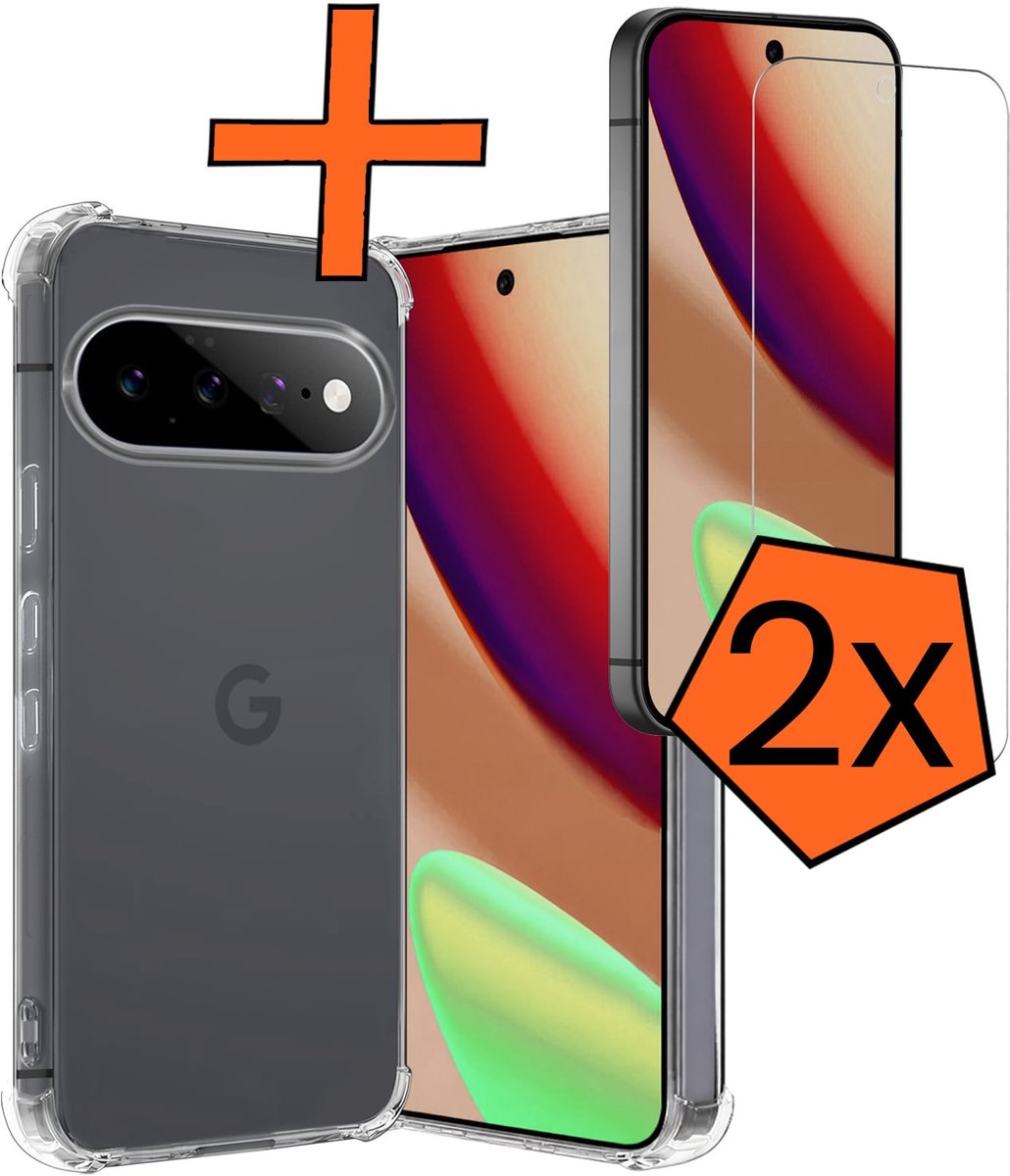 Hoes - Met Screenprotector - 2 Stuks - Geschikt voor Google Pixel 11 - Sterk & Shockproof - Siliconen Case - Back Cover - Telefoon Hoes - Shock Proof - Transparant