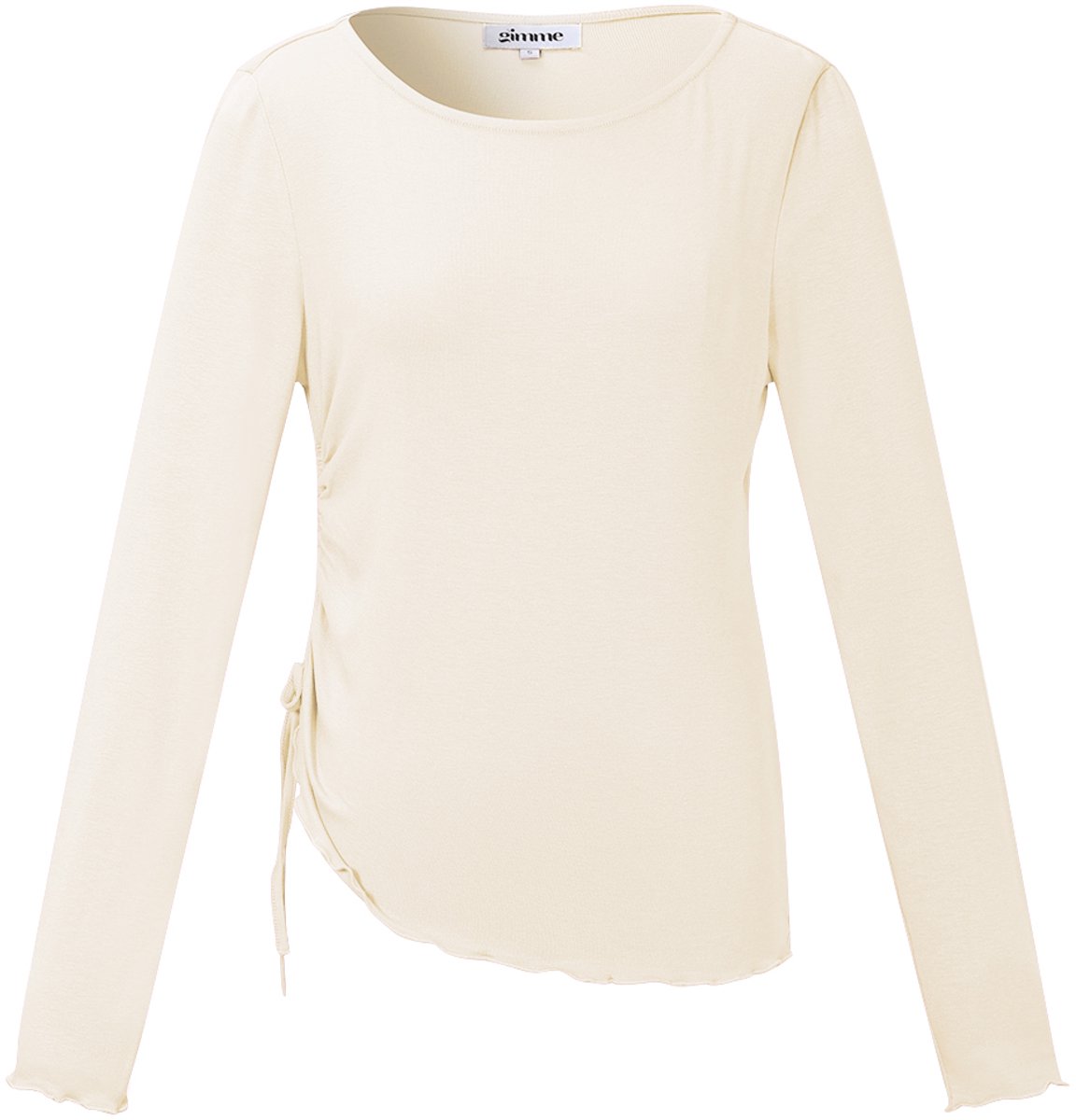 Comfortabele Dames Top 'Geplooide Longsleeve' met Zijwaartse Ruches - Gebroken Wit - Maat M