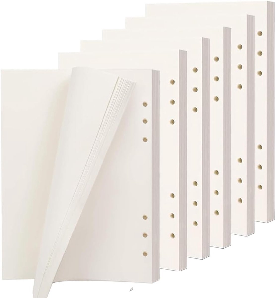 6 Stuks A5 Navulpapier, 270 Vel, 540 Pagina's, Blanco, Geschikt voor Ringband, Notitiepapier voor Herbruikbare Notitieboeken