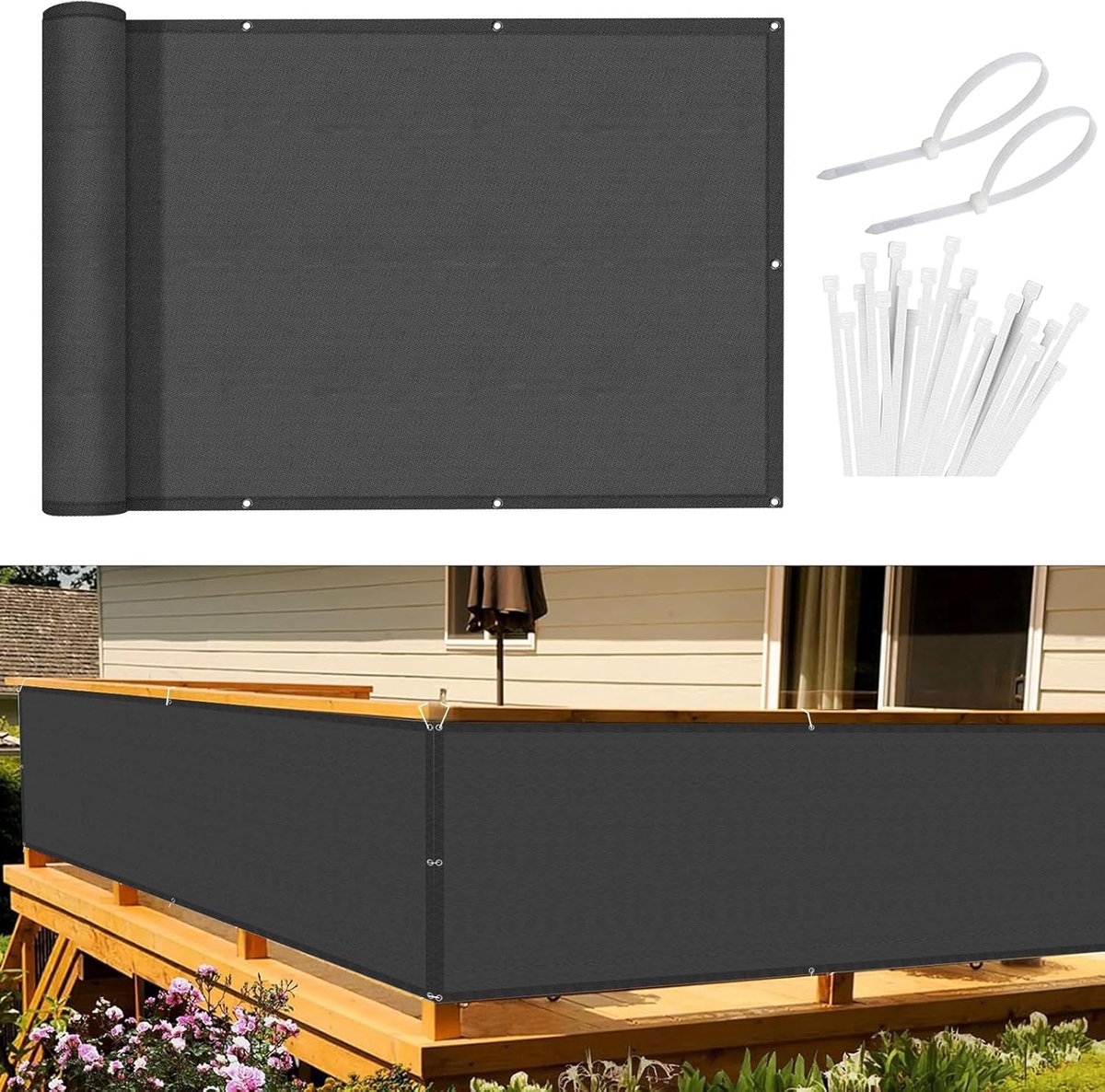 SnelShoppen - Balkon Scherm 90x300 cm - Privacy Scherm - Waterdicht Windscreen - UV Bescherming - 100% Polyester - Antraciet - Balkon Bedekking