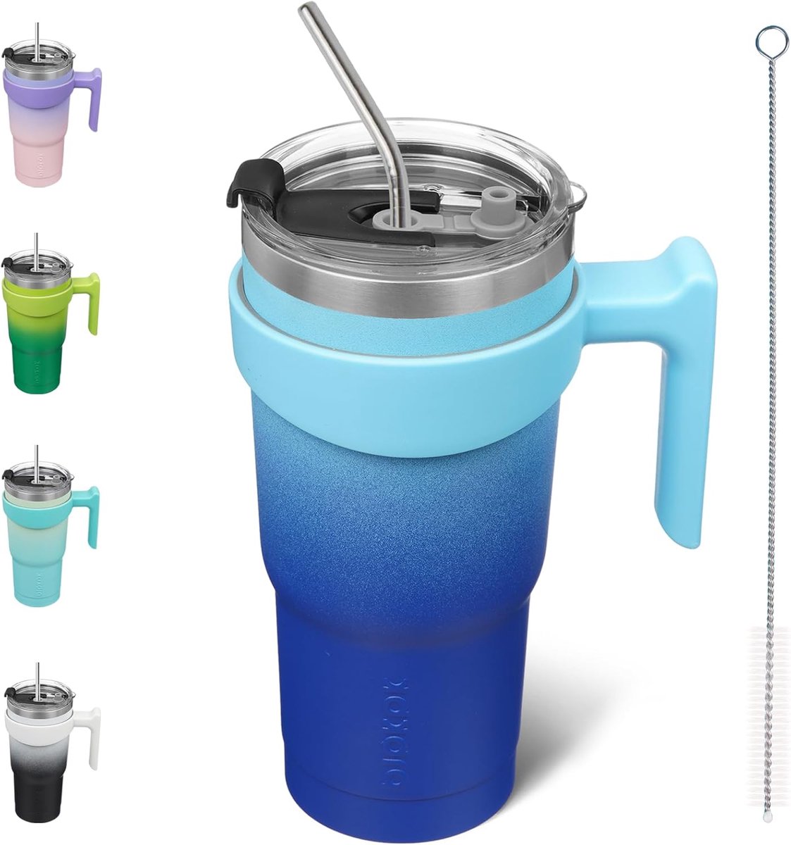 SnelShoppen - Tumbler met Handvat 20oz Roestvrijstalen Geïsoleerde Drinkbeker met Deksel en Rietje voor Dames en Heren, Hemelsblauw - Perfect voor Rei