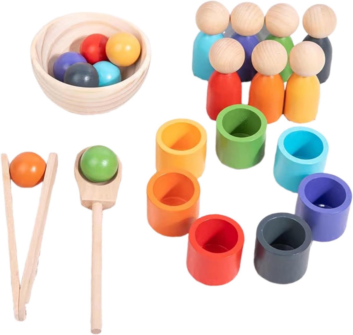 Montessori Regenboogballen in Bekers Speelgoed voor Peuters van 1-3 Jaar, Educatieve Houten Spellen voor Kleur Sorteren en Tellen, Creatieve Ontwikkeling en Motoriek