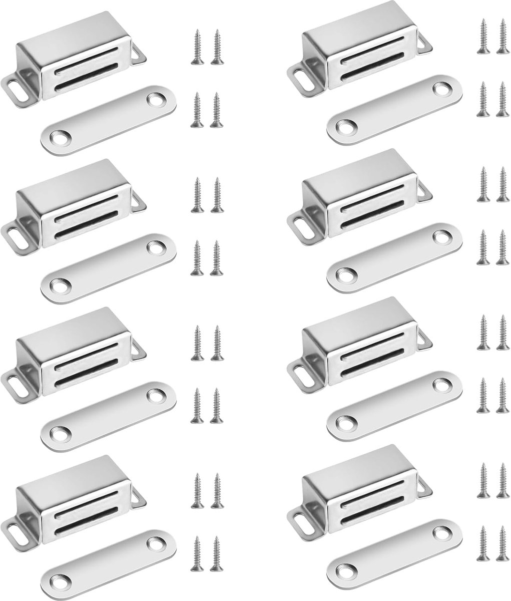 SnelShoppen - 8pcs Sterke Magnetische Deurmagneten voor Keuken en Kastdeuren | RVS Magneten met 32 Schroeven voor Dichte Sluiting van Lades en Balkond