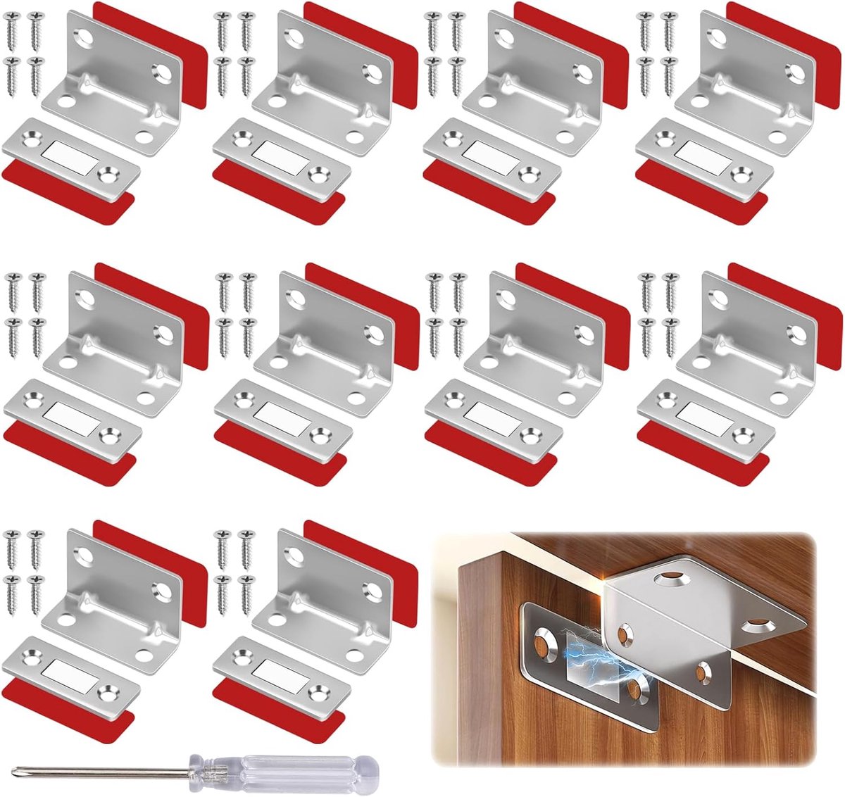 SnelShoppen - 10 Stuks Zelfklevende Kastdeurmagneetsluiting, Sterke Magneten voor Kastdeuren, Schuifdeuren en Lades, RVS, Duurzaam en Roestvrij, Ideaa
