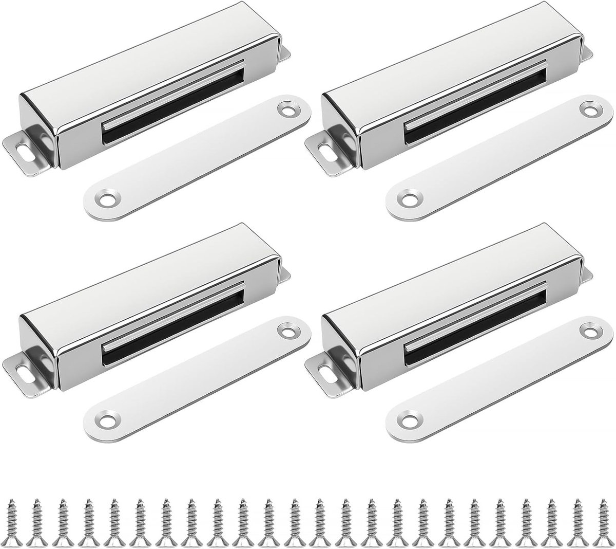 SnelShoppen - Deurmagneten Roestvrij Staal Extra Sterk - 4 Stuks - Magneetsluiting voor Kastdeuren, Laden, Balkondeuren - 9,5 x 2,1 x 1,5 cm - Veilig