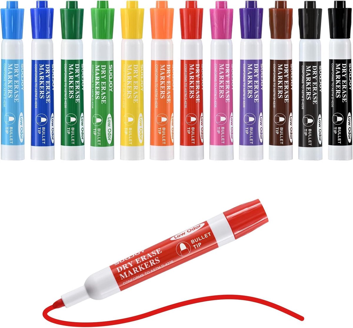 SnelShoppen - Whiteboard Markers Set, Drooguitwisbare Stiften met Bullet Tip, Laag Geurend, Wasbaar, 12 Kleuren, Perfect voor School, Kantoor en Creat