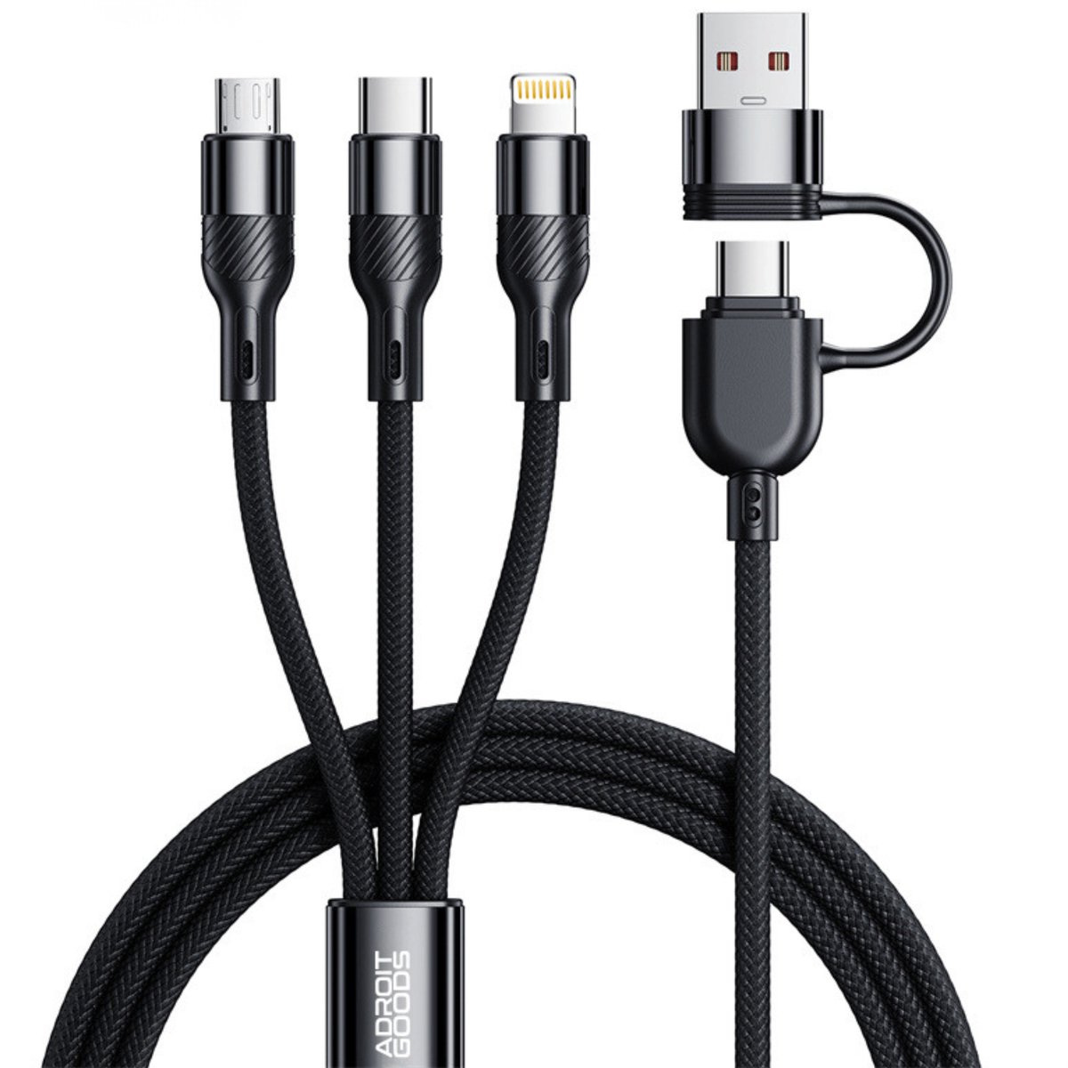 AdroitGoods USB-C naar 3-in-1 Kabel 120W Snellader Multi Kabel USB-C Micro USB en geschikt voor Lightning Nylon Gevlochten Data Kabel geschikt voor apple ipad lightning - 2 m
