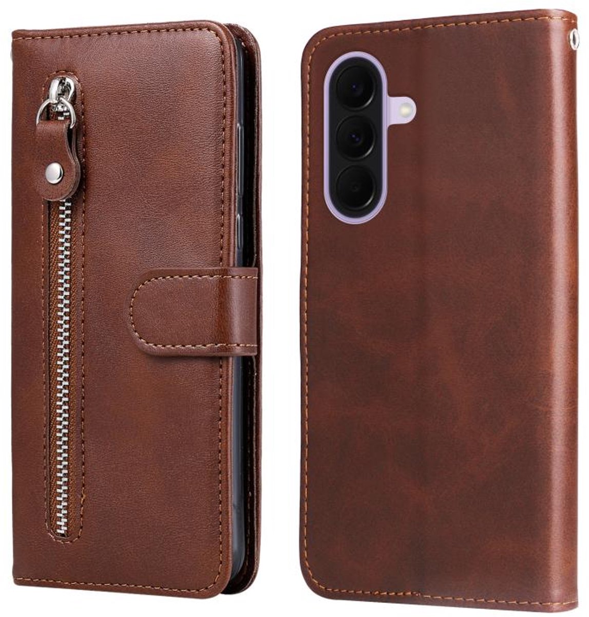 bruin wallet book-case rits hoesje - Telefoonhoesje geschikt voor Samsung Galaxy A27 5G
