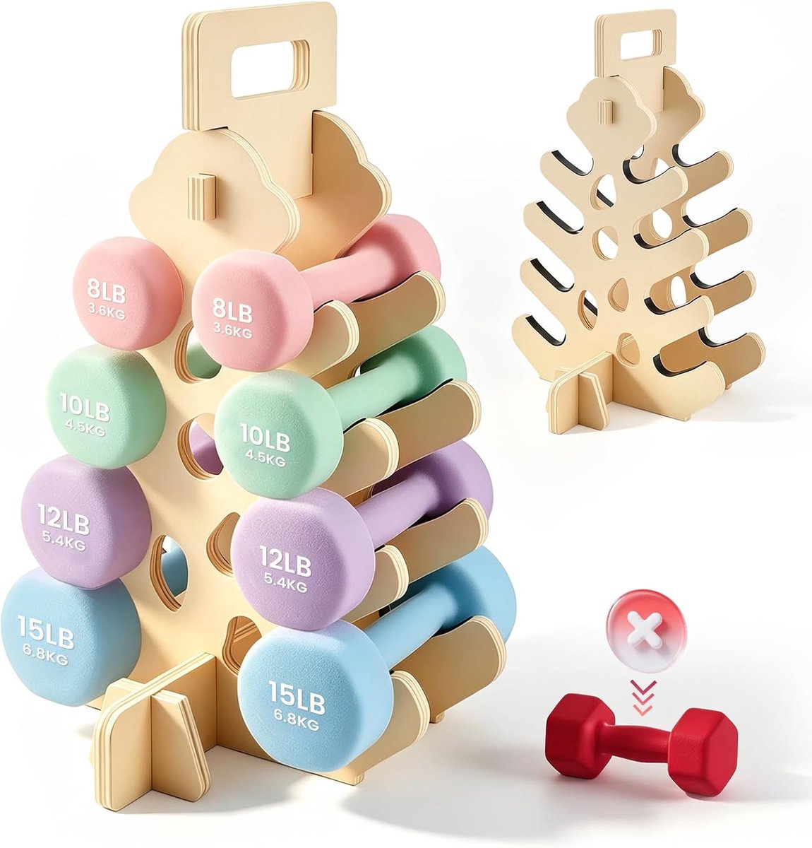 SnelShoppen - Houten Dumbbell Stand - 4-Traps Dumbbell Rack voor Neopreen en Vinyl Dumbbells - Ruimtebesparende Dumbbell Stand voor Thuisgym en Traini
