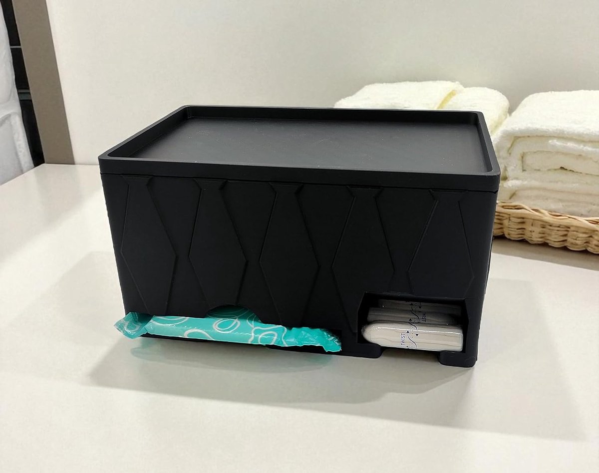SnelShoppen - Tampon & Binding Organizer - Moderne Hygiëne Box voor Discrete Opslag - 3D Geprint - Diamantpatroon - Matte Zwarte PLA - Voor Badkamer