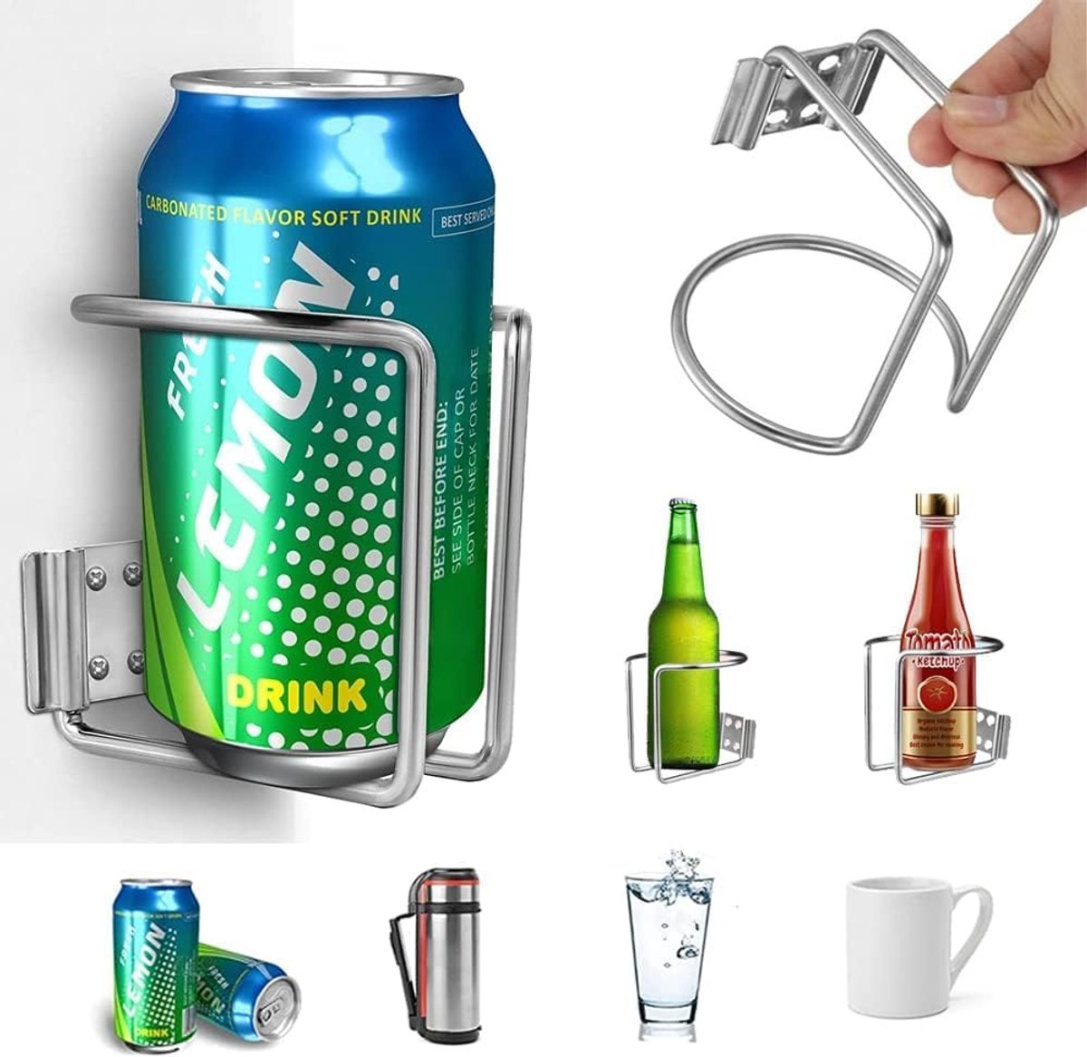 SnelShoppen - Car Cup Holder - RVS Ring Drinkhouder - Universele Drinkhouder voor Auto, Truck, RV, Marine, Jacht, Trailer - 2 Stuks - Zilver