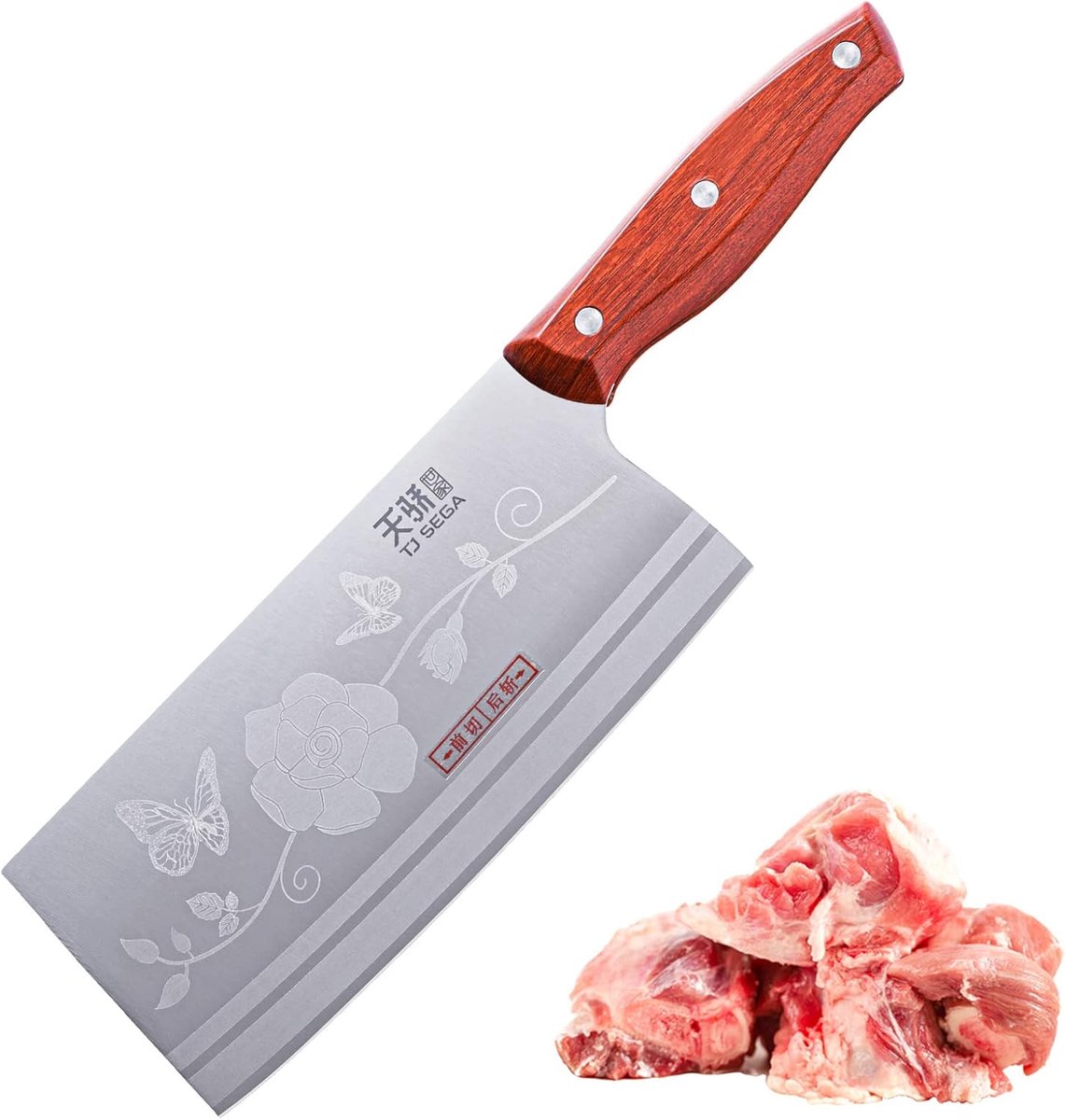 SnelShoppen - Vleesmes 18.8 cm, Ultra-scherp Chinese Koksmes, Volle Tang, X39Cr13 Stalen Mes, Dikte 2.5mm, Voor Vlees, Vis, Groenten, Botten, Keukenac