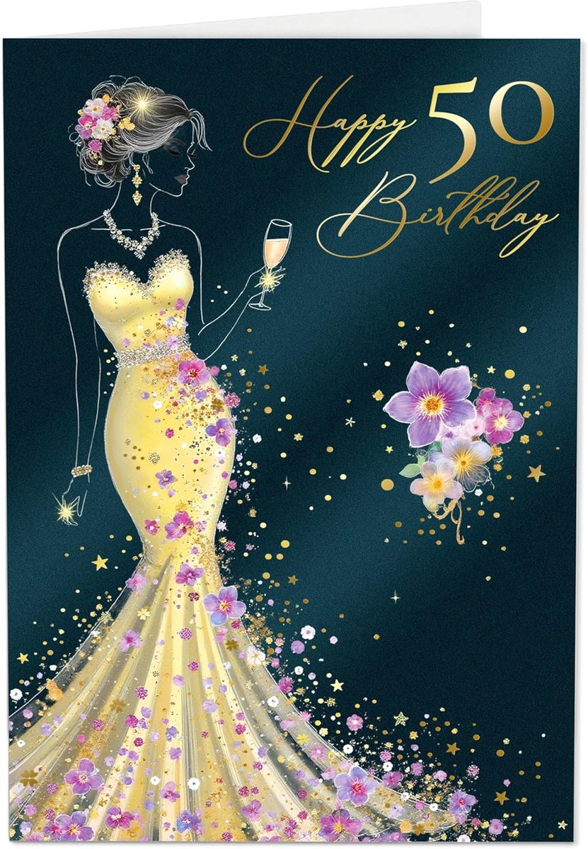 SnelShoppen - Luxe 50ste Verjaardagskaart voor Vrouwen - Handgemaakt met Gouden Accenten - 300g Moederparel Papier - Inclusief Premium Envelop en Waxz