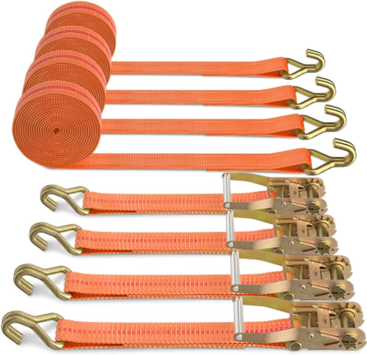4 Stuks Lashing Straps met Ratchet en Haak - 38mm 6m voor Transport, Trailer en Motorfiets