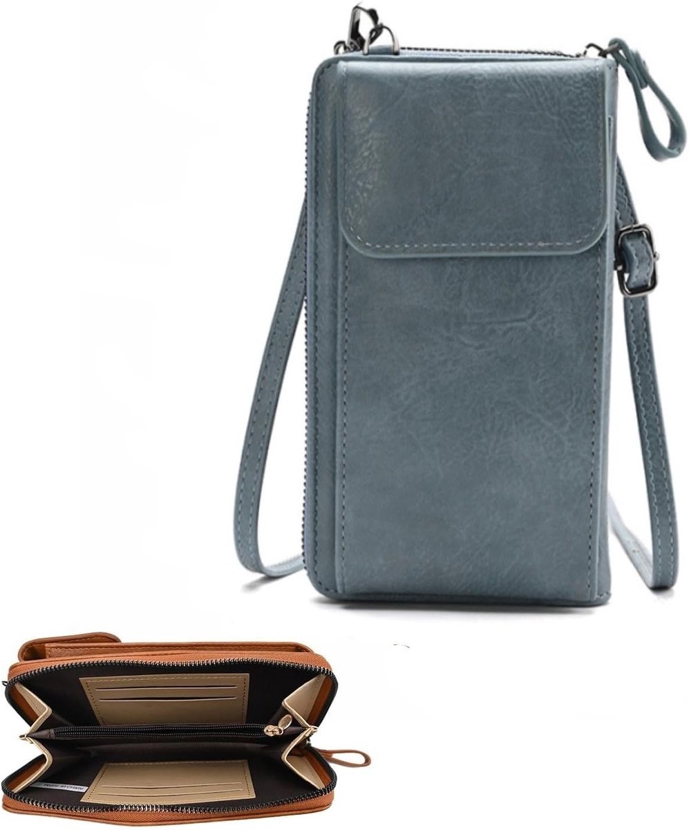 Stijlvolle PU leren schoudertas voor mobiele telefoons met hoofdtelefoonaansluiting, compacte crossbody tas en portemonnee