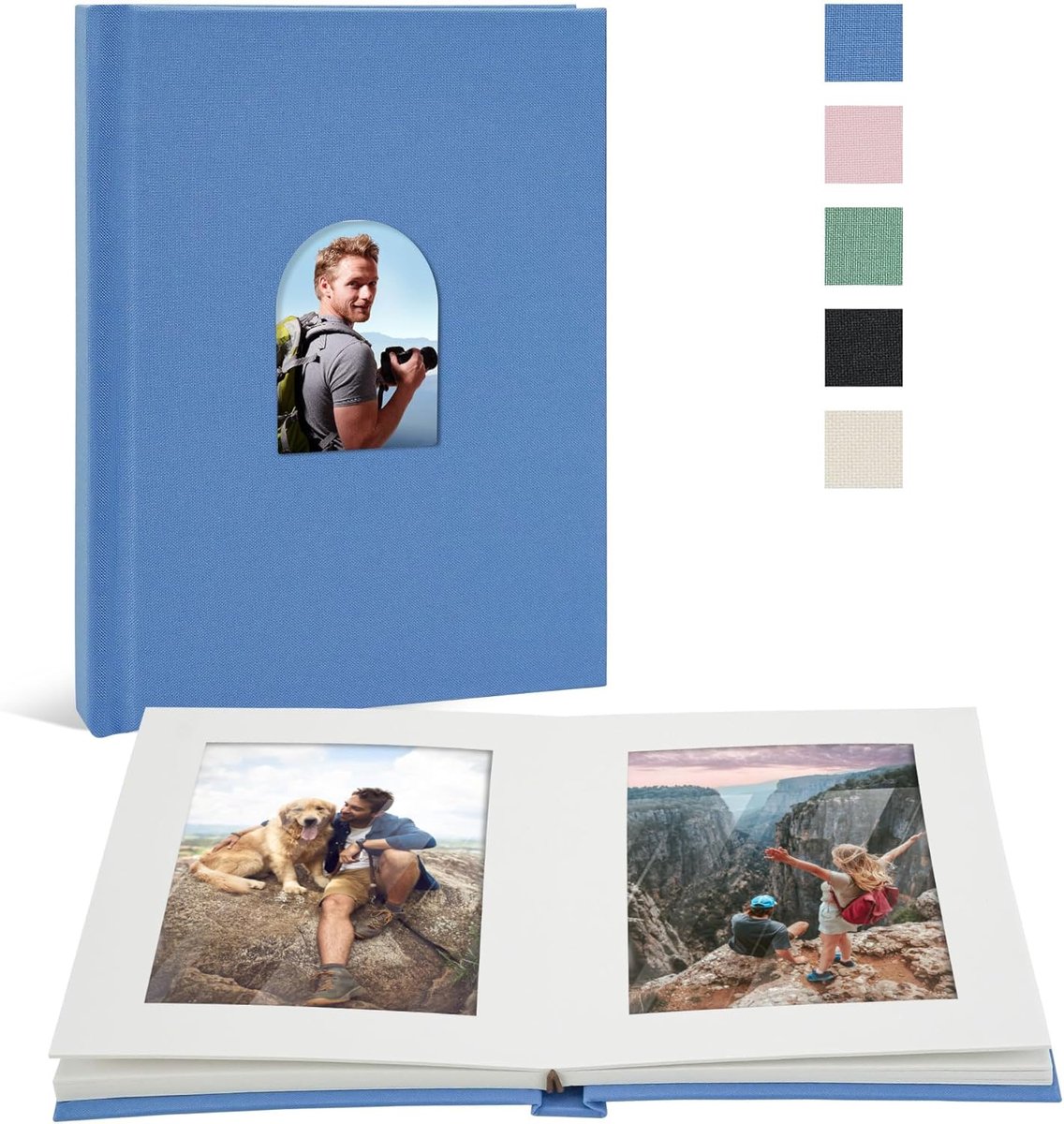 SnelShoppen - Premium Foto Album 10x15 cm voor 20 Foto's met Linnen Cover en Schrijfruimte - Ideaal voor Honeymoons, Blauw
