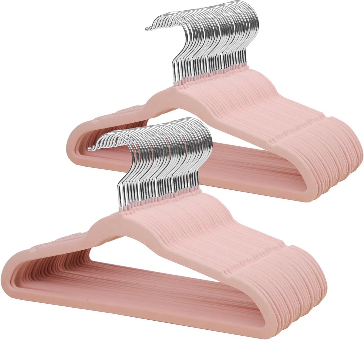 SnelShoppen - 66 Stuks 35cm Kinderen Velvet Hangers, Ultra-Dunne Ruimtebesparende Kledinghangers voor Jongens en Meisjes, Antislip Vilt Hangers in Roz