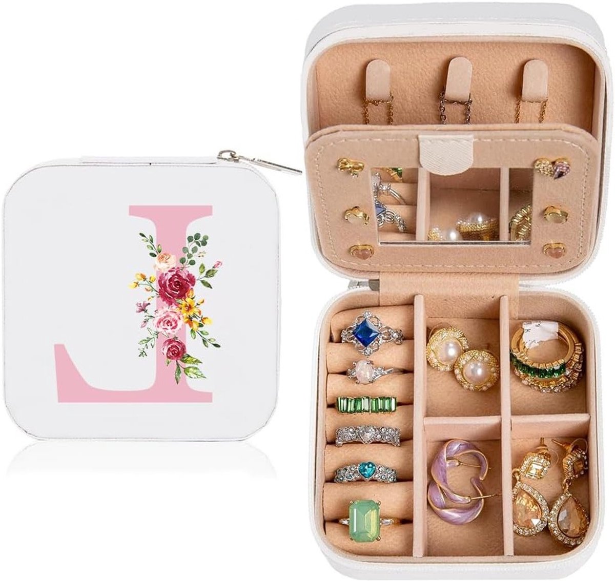 Kleine Reiskist voor Sieraden voor Vrouwen en Meisjes met Spiegel - Perfect voor Ringen, Oorbellen en Kettingen als Cadeau voor Verjaardag, Kerst en Moederdag