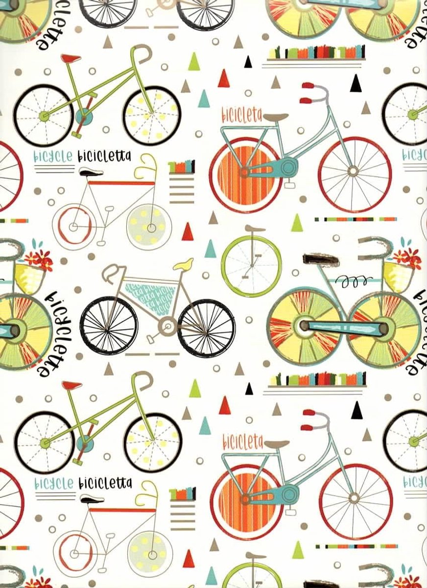 SnelShoppen - Cadeaupapier 3 Vellen 90x65 cm FSC Paper Plastic-vrij Fiets Motief Verpakking voor Verjaardag Feest Occasies